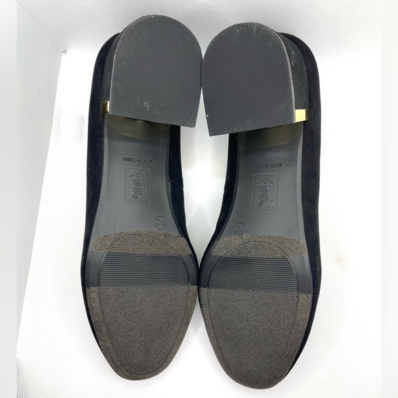 Fioni Faux Suede Black With Gold Accent Round Tip Heels Sz 10. 2" heel - Picture 7 of 10